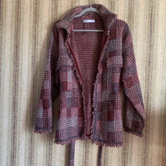ZARA NWOT Tweed Cardigan Blazer Jacket Coat Size Small Pink Red Women’s Clothing - Picture 1 of 6